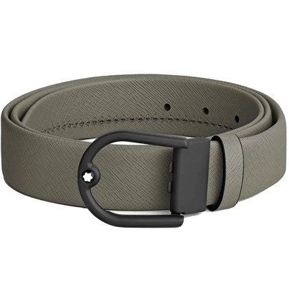 Кожаный ремень 35 мм из кожи серого цвета, пряжка в форме подковы